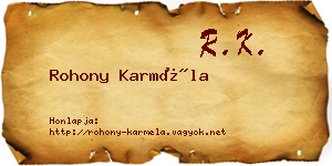 Rohony Karméla névjegykártya